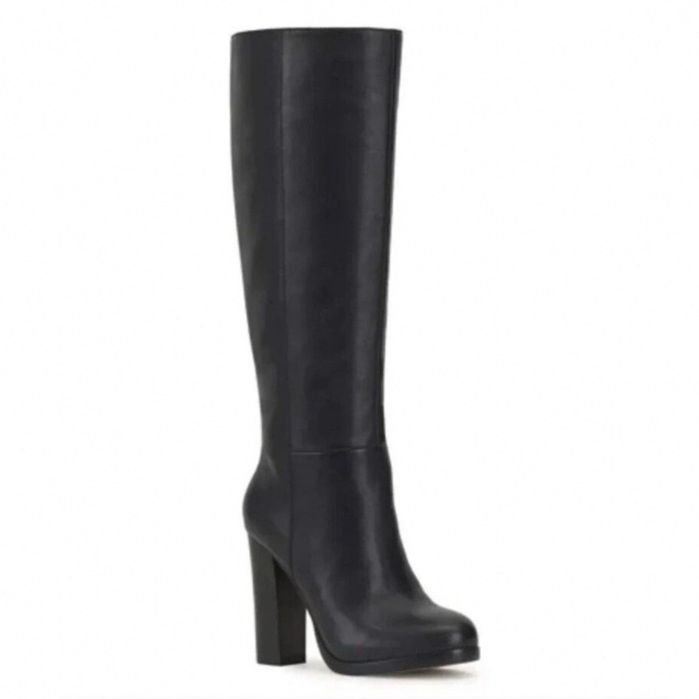 Vince Camuto Crutinie Tall Boots Womens 8W Black Leather Block Heel VC-CRUTINIE4